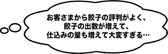 お客さまから餃子の評判がよく、餃子の出数が増えて、仕込みの量も増えて大変すぎる…