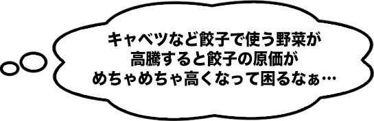 キャベツなど餃子で使う野菜が高騰すると餃子の原価がめちゃめちゃ高くなって困るなぁ…