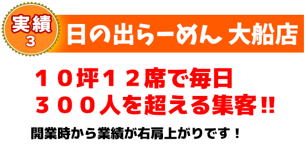 日の出らーめん 大船店10坪12席で毎日300人を超える集客‼